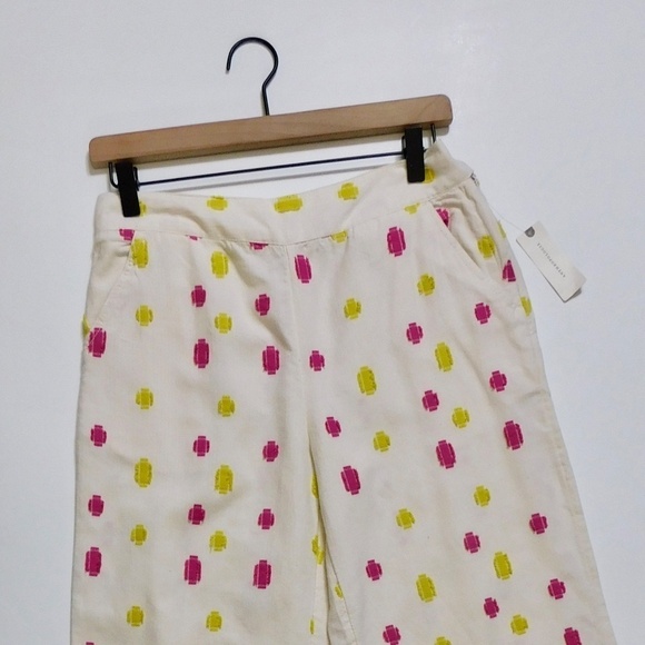 NWT!! ANTHROPOLOGIE Cropped Clip Dot Trousers Pink Yellow Crop Summer Size 0 - Picture 5 of 16